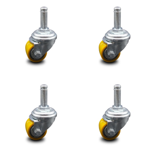 Low Profile Polyurethane 35mm Wheel 1-3/8 Inch Grip Ring Stem Caster, 4PK